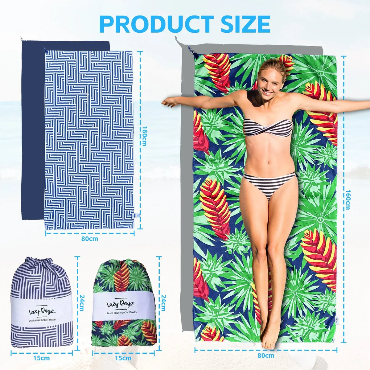 Lazy Dayz Quick Drying Sand Free Beach Towel - Makena
