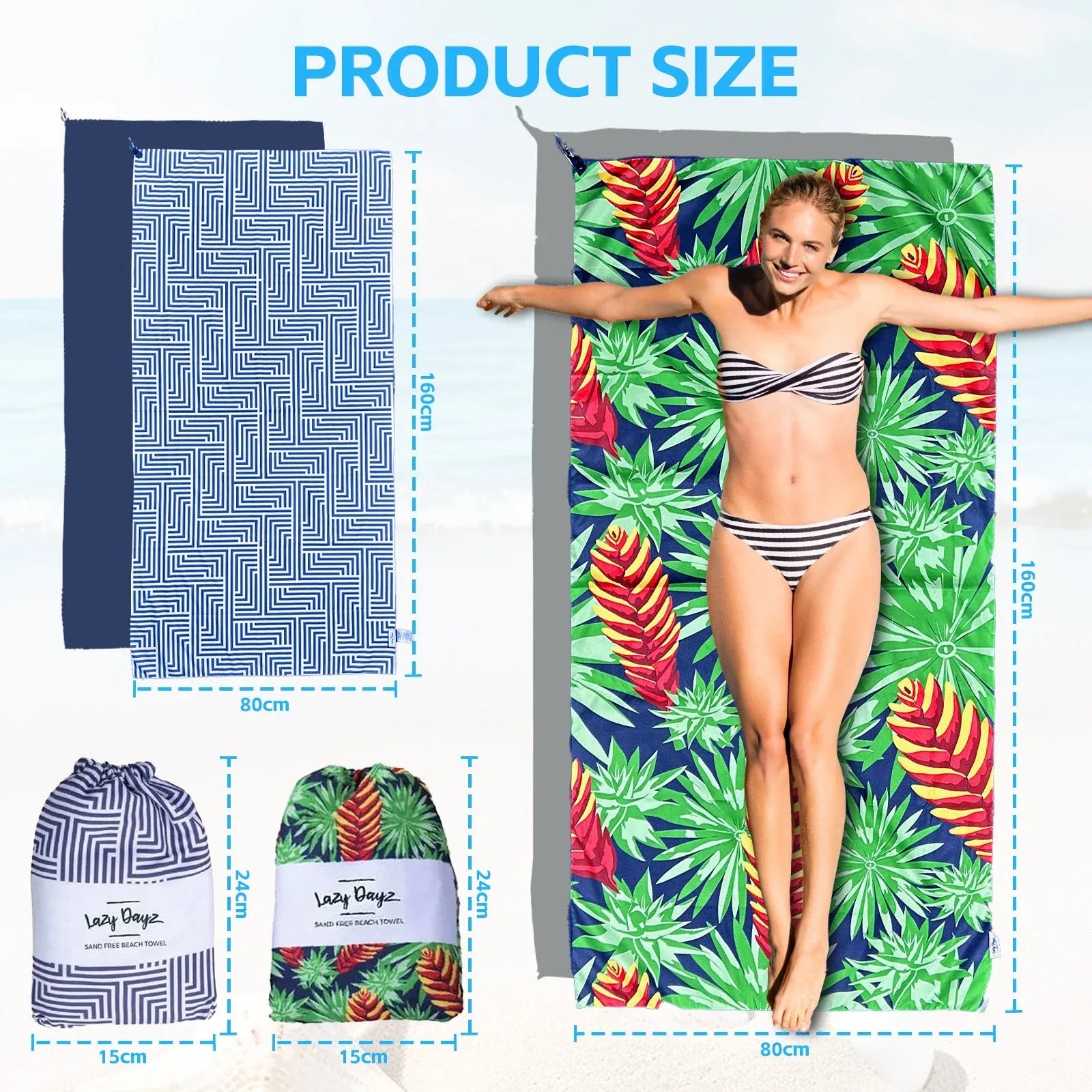 Lazy Dayz Quick Drying Sand Free Beach Towel - Makena