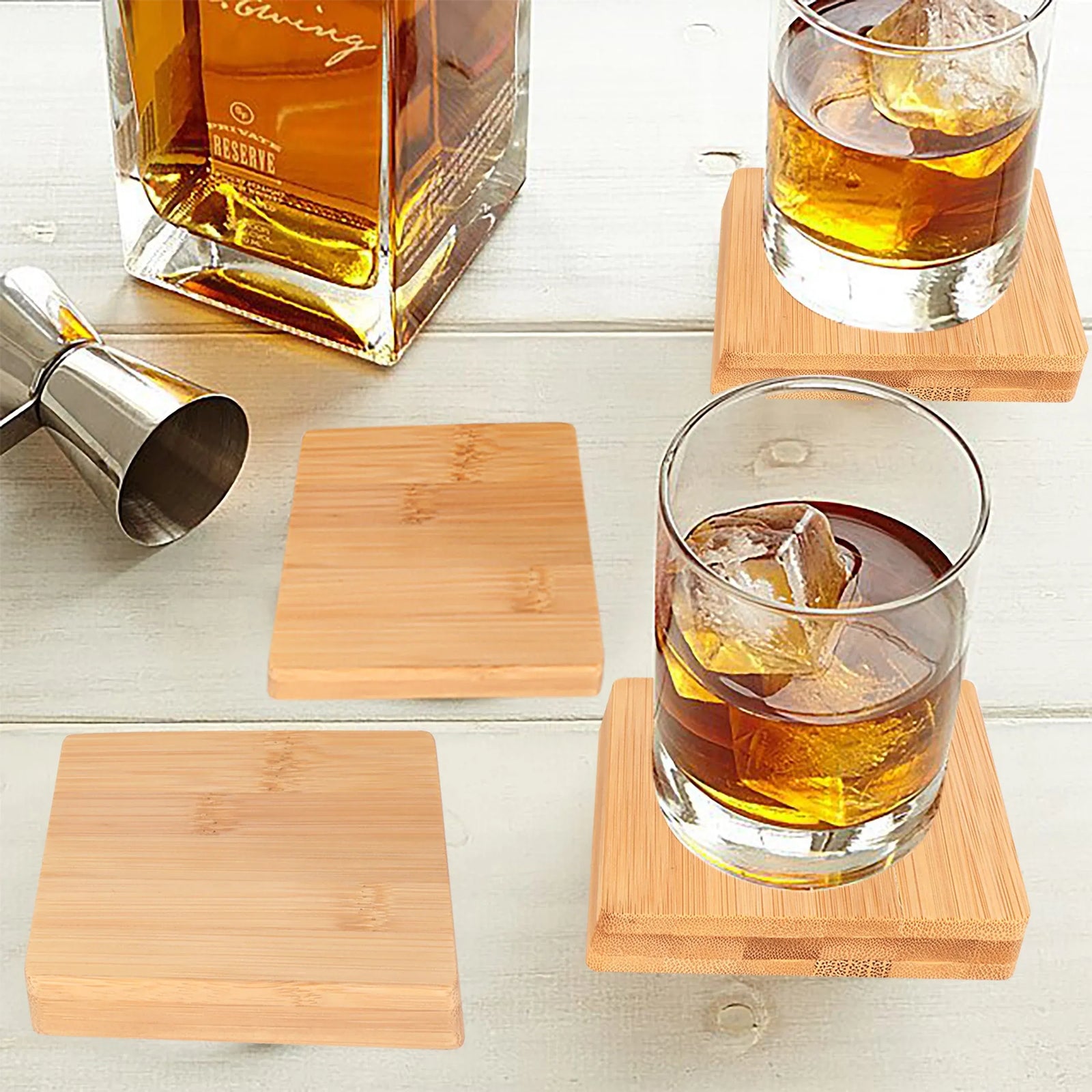 4 Pcs Bamboo Unique Drink Coasters