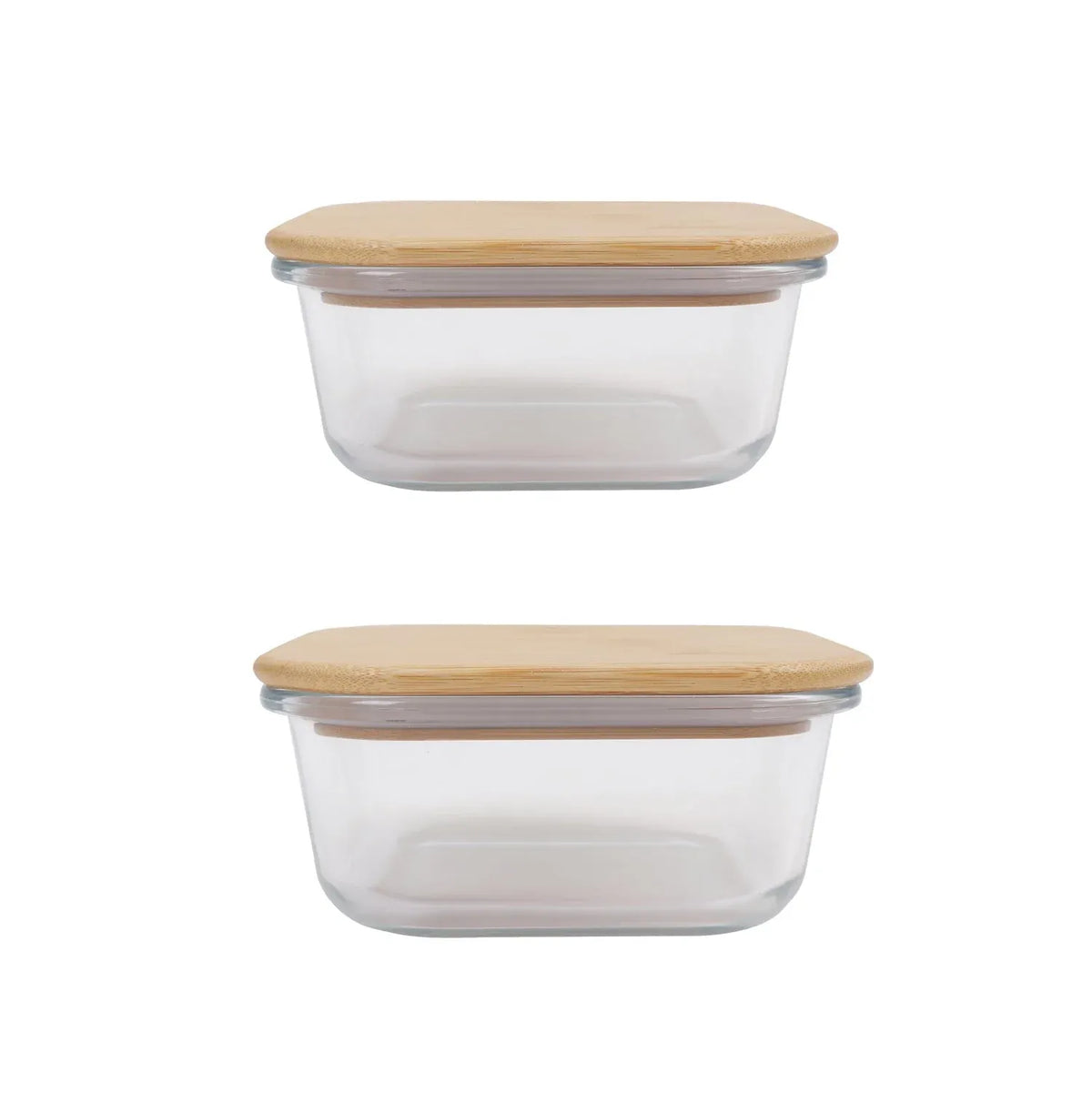 2 Pcs Bamboo?Cover Food Containers – Medium  &amp; Large, Clear Glass, Plastic?Free