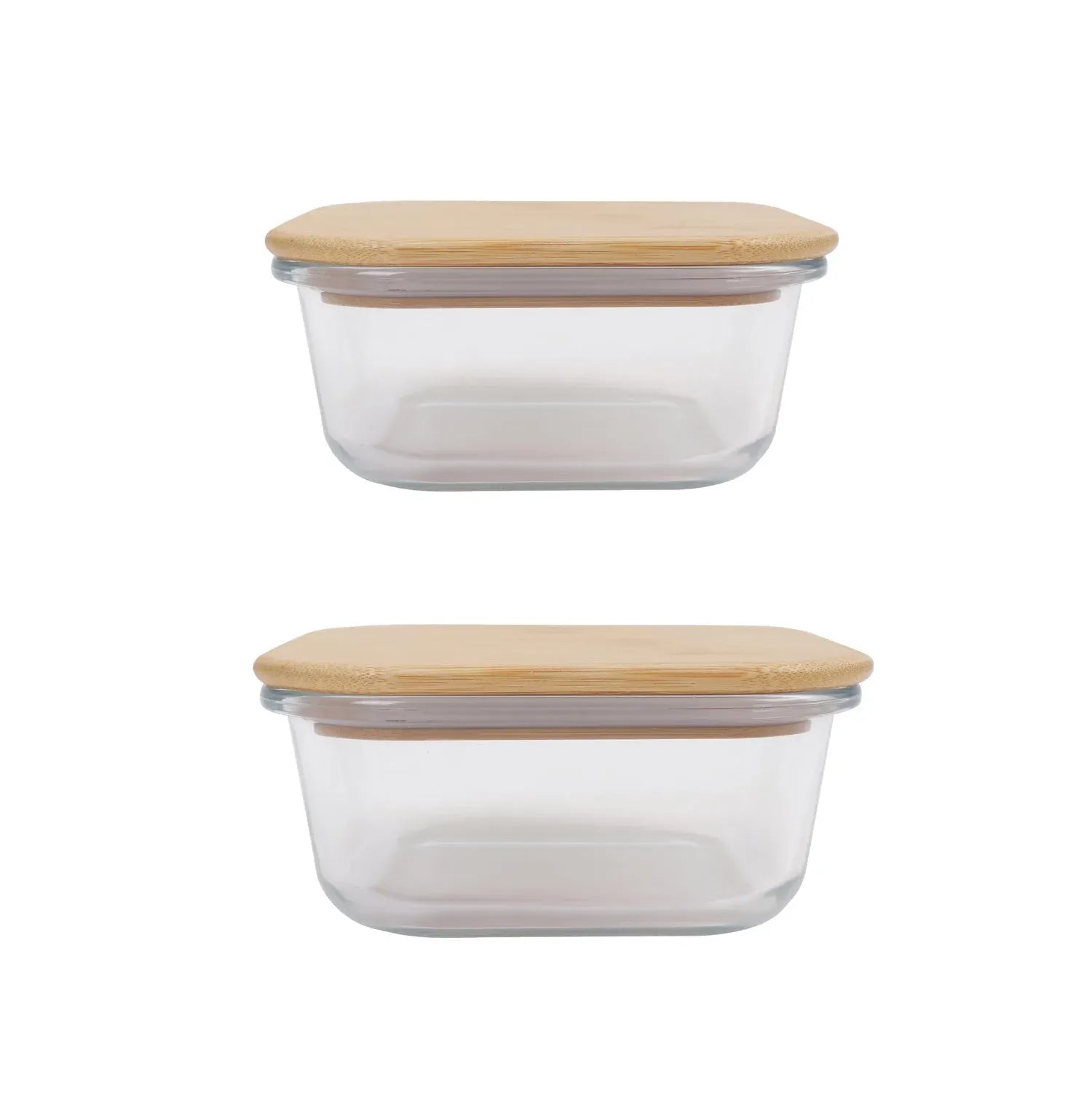 2 Pcs Bamboo?Cover Food Containers – Medium  & Large, Clear Glass, Plastic?Free