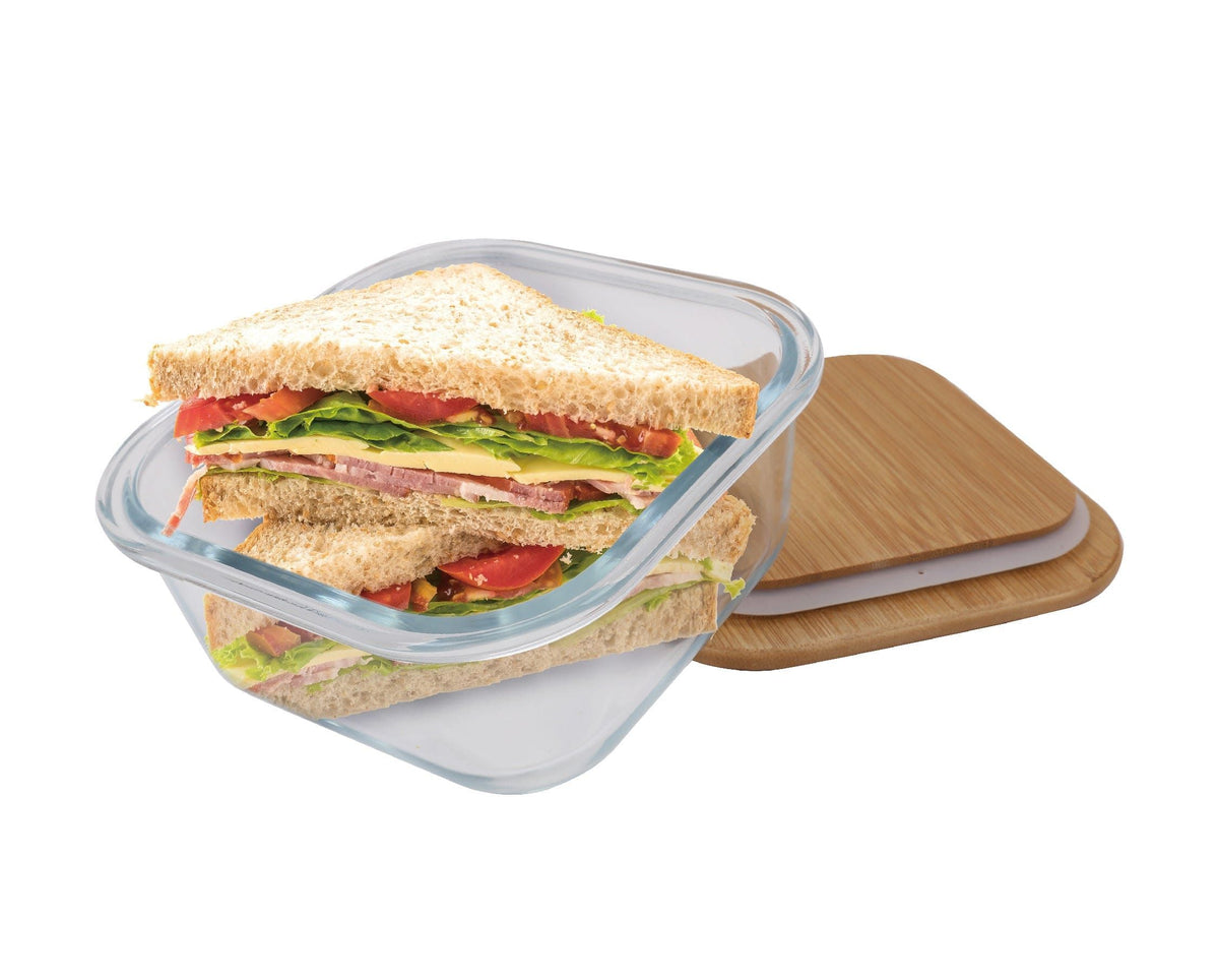 Medium Bamboo Food Container – Clear Glass with Bamboo Lid