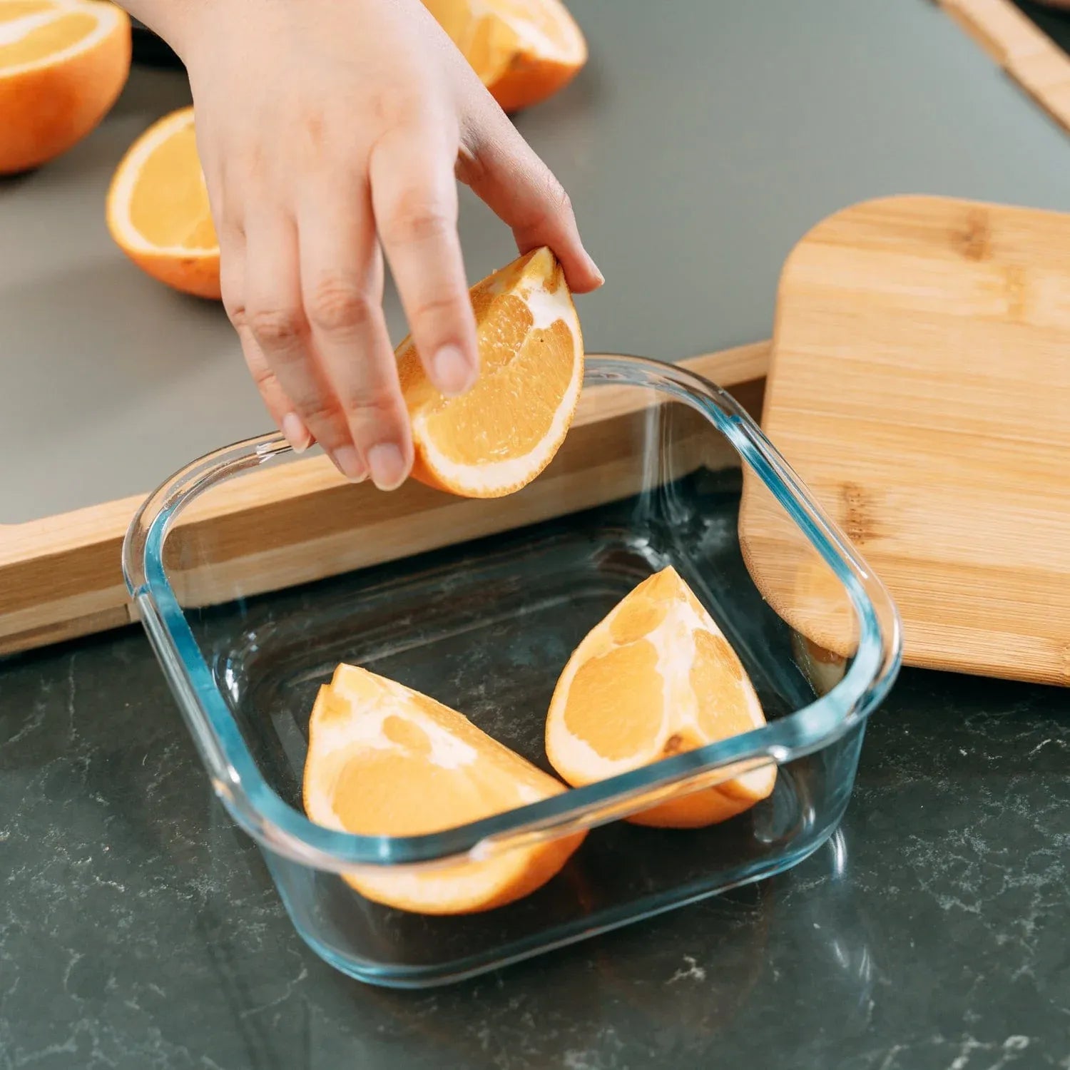 Medium Bamboo Food Container – Clear Glass with Bamboo Lid