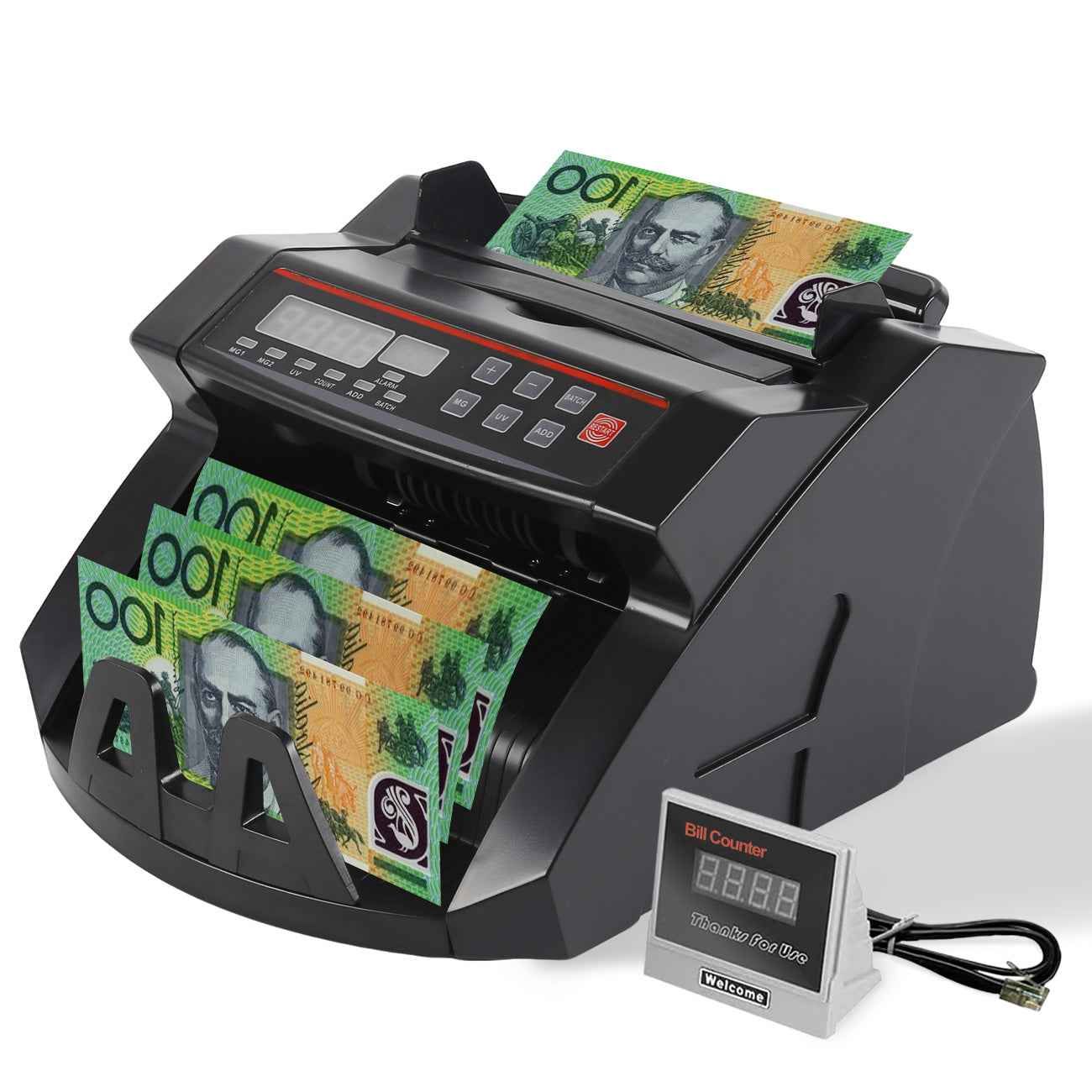 Automatic AUD Money Counter Machine With UV/MG/IR Detection, High-Speed Banknote Counter & Digital Display(29.2x24.6x17.8cm)
