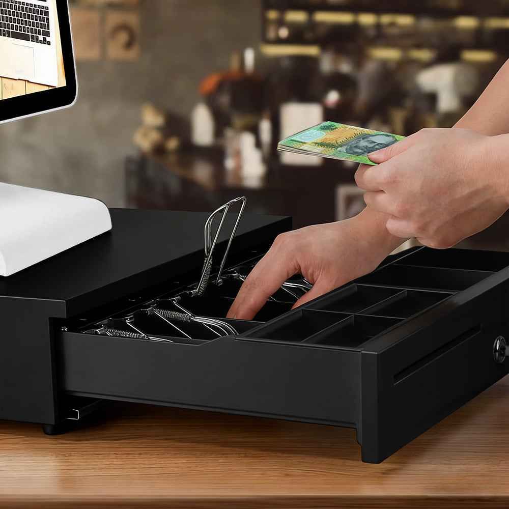 Heavy Duty Metal Cash Drawer, 5 Note&6 Coin Trays,Black(40.5x42x11.2cm)