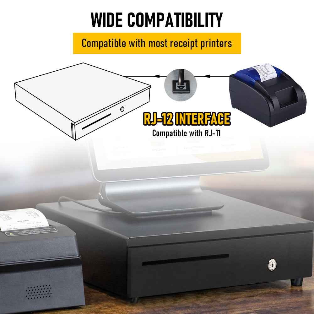 Heavy Duty Metal Cash Drawer, 5 Note&6 Coin Trays,Black(40.5x42x11.2cm)