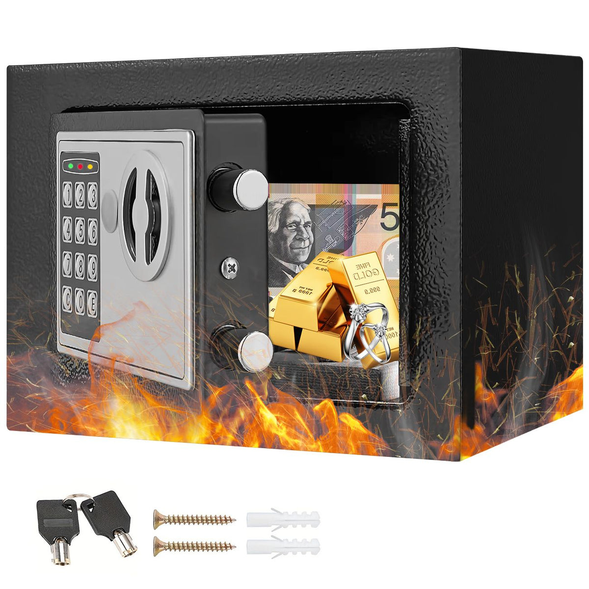 Digital Safe Box 6.4L, Electronic Security Safe with Keypad &amp; 2 Emergency Keys, Steel Cash &amp; Valuables Lock Box for Home, Office &amp; Hotel