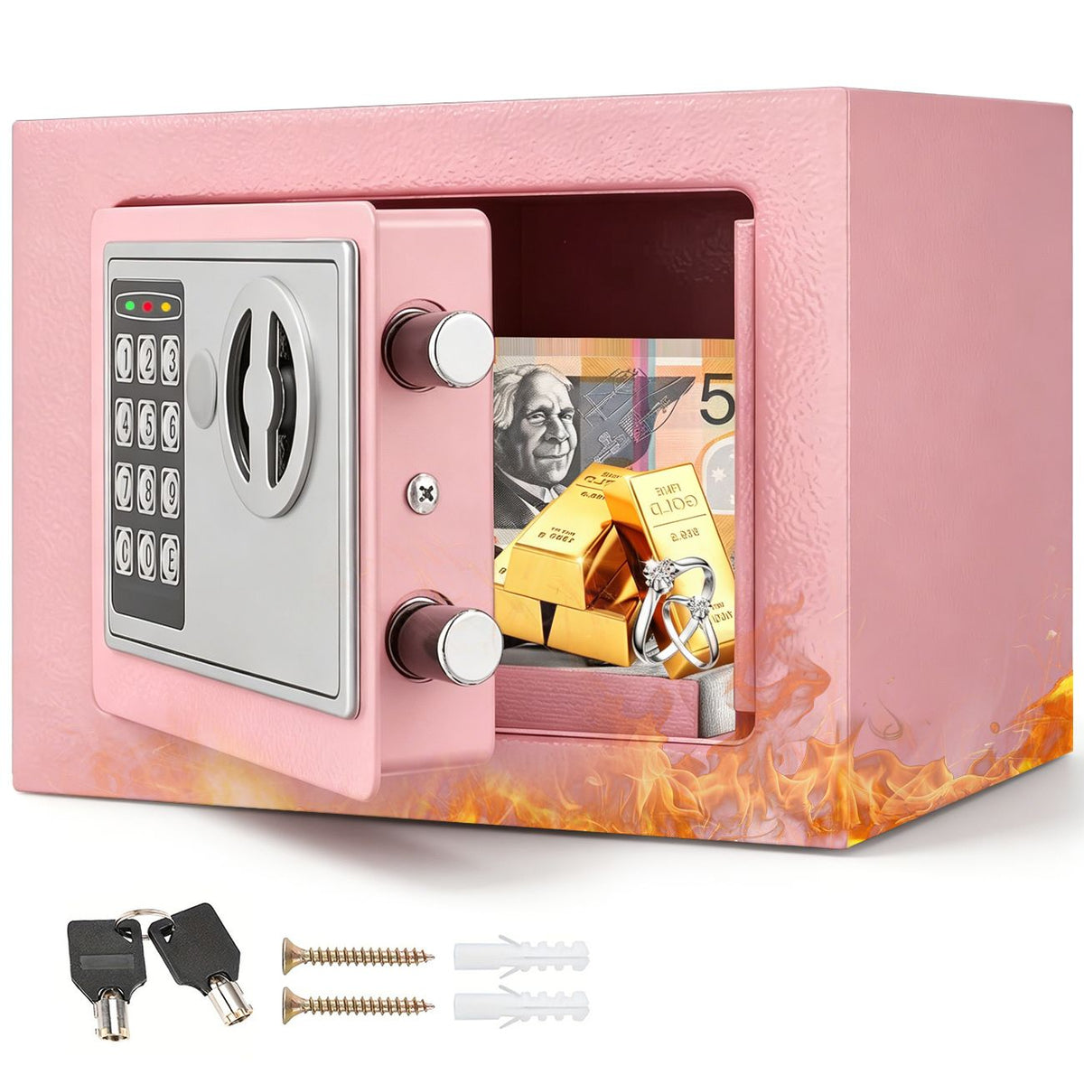 6.4L Digital Safe Box, Electronic Security Safe with Keypad &amp; 2 Emergency Keys, Steel Cash &amp; Valuables Lock Box for Home, Office &amp; Hotel