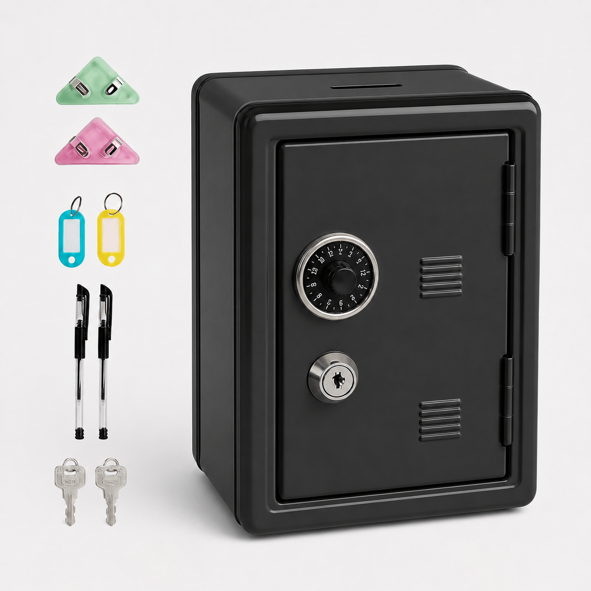 Lockable Metal Money Box, Cash &amp; Coin Storage Box with Key Lock, Compact Piggy Bank for For Kids &amp; Adults, Office &amp; Small Valuables-Black
