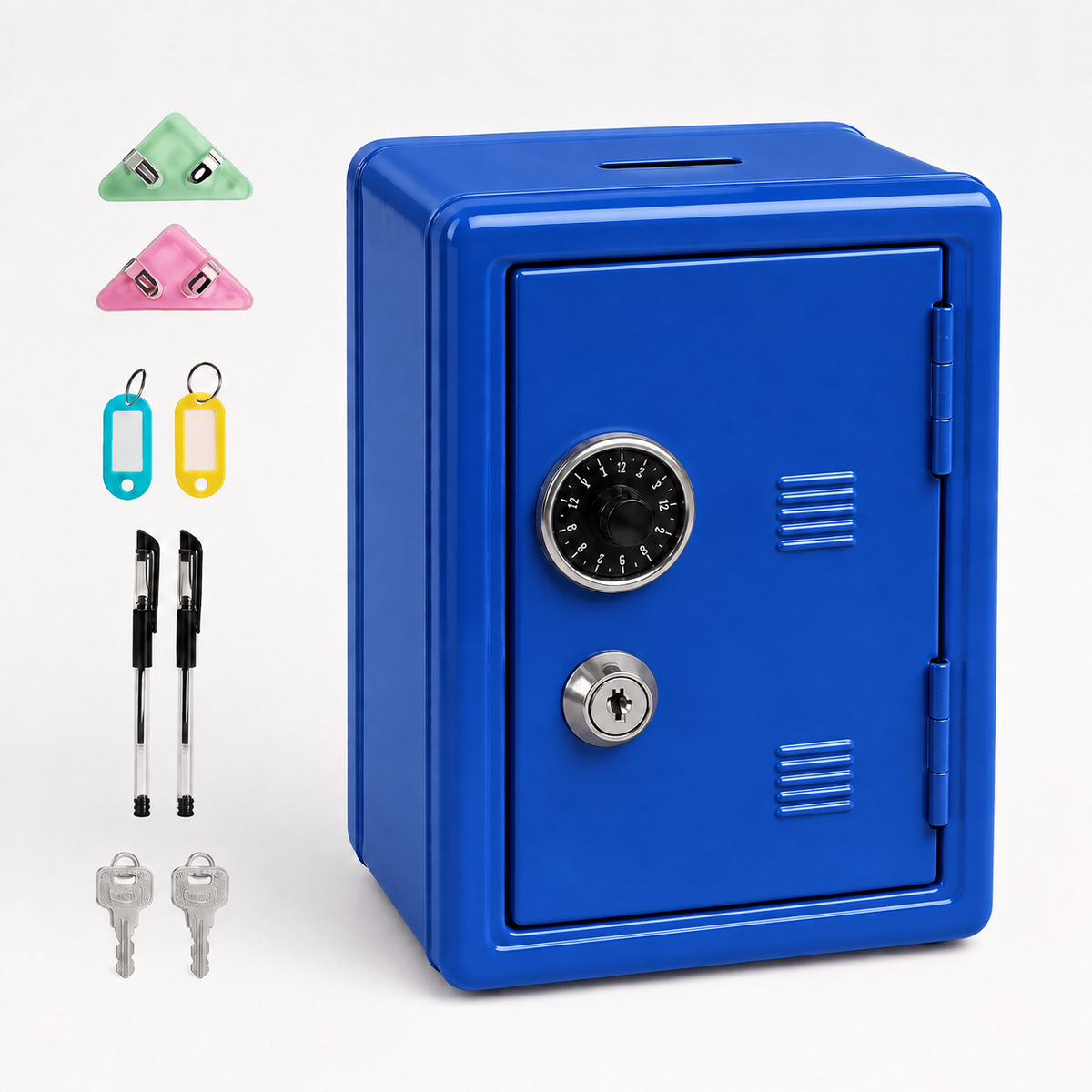 Lockable Metal Money Box, Cash &amp; Coin Storage Box with Key Lock, Compact Piggy Bank for For Kids &amp; Adults, Office &amp; Small Valuables-Blue