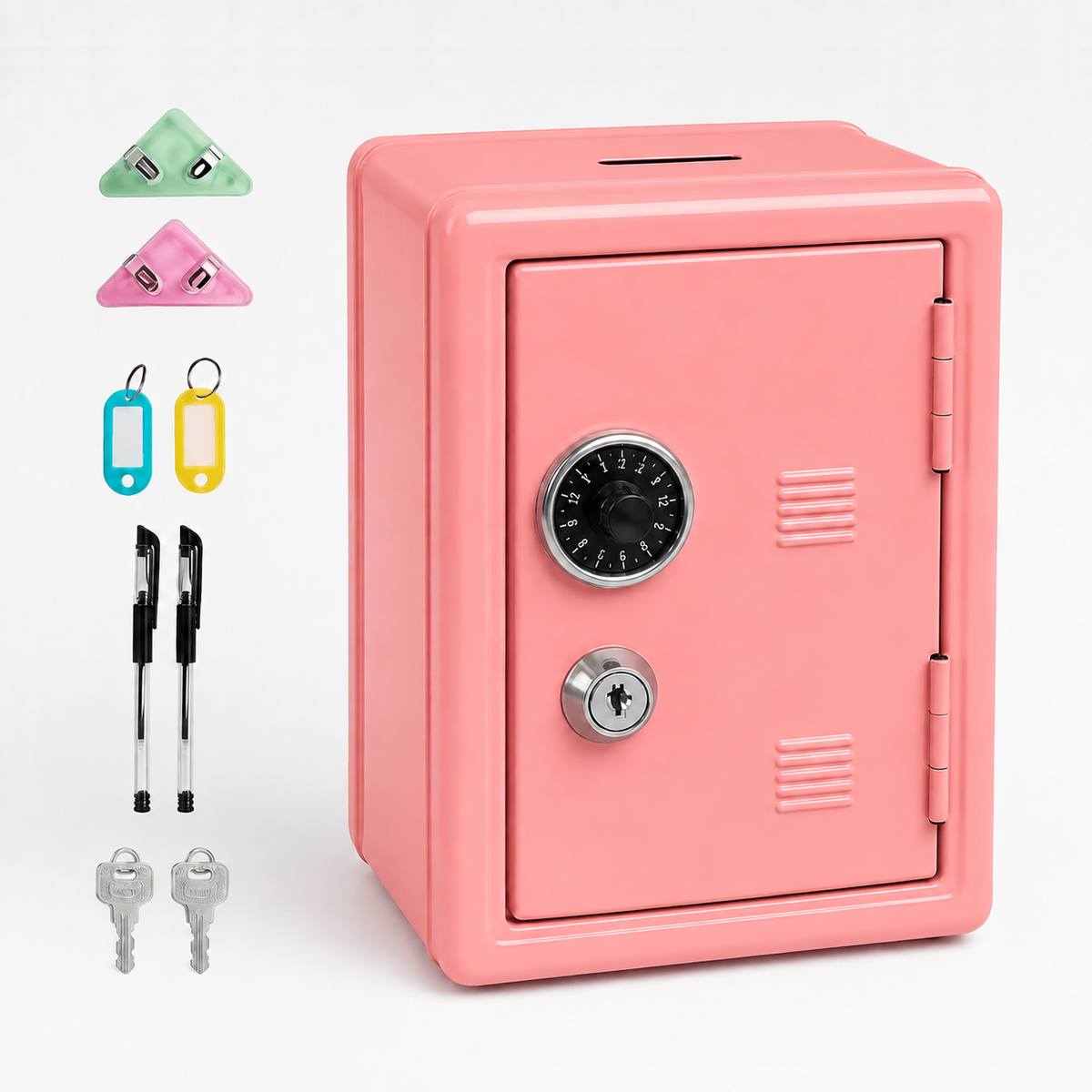 Lockable Metal Money Box, Cash &amp; Coin Storage Box with Key Lock, Compact Piggy Bank for For Kids &amp; Adults, Office &amp; Small Valuables-coral pink