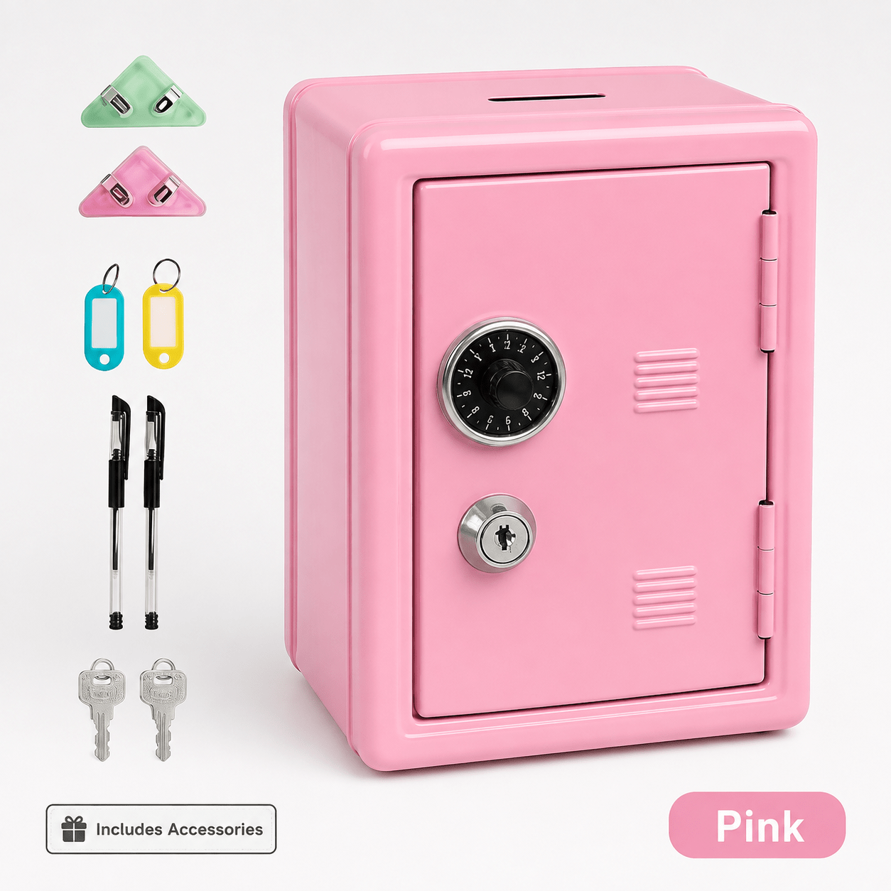 Lockable Metal Money Box, Cash & Coin Storage Box with Key Lock, Compact Piggy Bank for For Kids & Adults, Office & Small Valuables