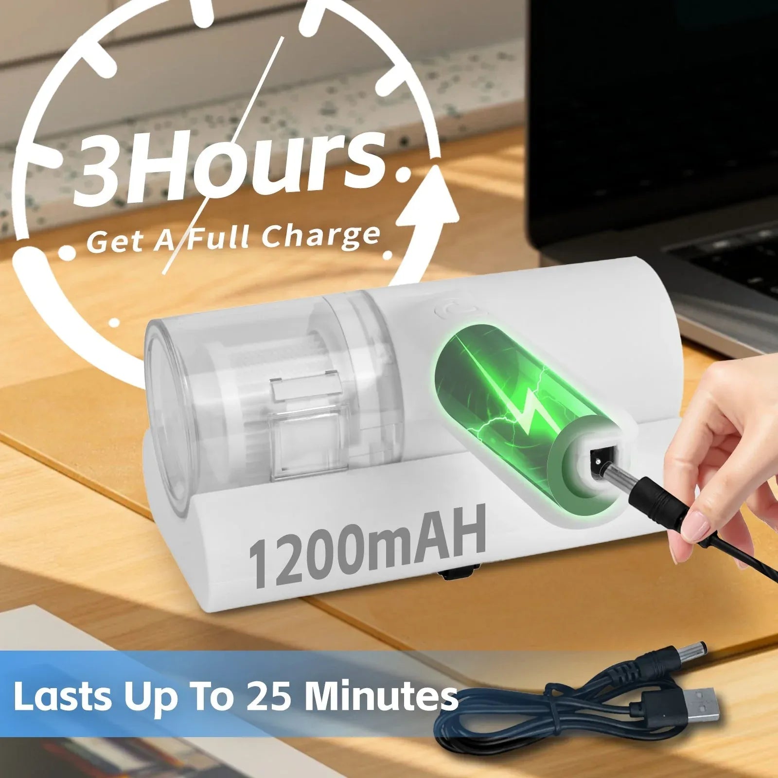 UV?C Cordless Dust Mite Vacuum Handheld Sanitizing Cleaner with 1200?mAh Battery