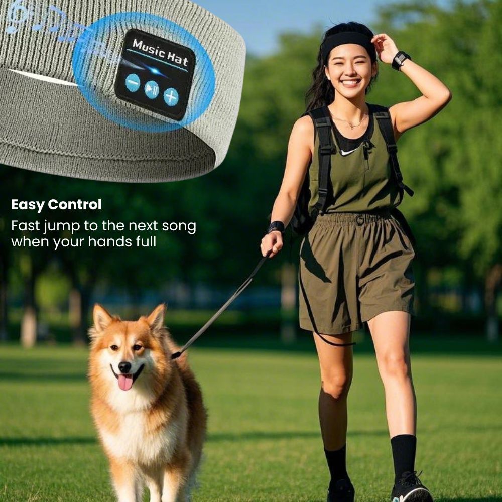 Headset Bluetooth 5.0 Wireless Stereo Earbud Headphone Sports Headband w/Mic-Grey