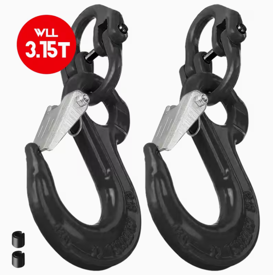 2SET 3.15T Sling Hook Heavy Duty Hammerlock/Slip Hook Kit With Swivel Winch &amp; Safety Latch-Black