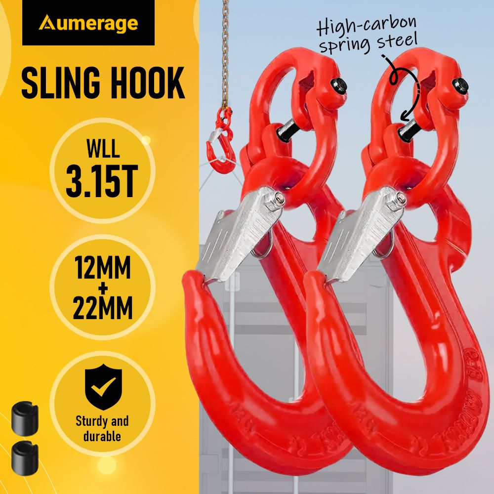 2SET 3.15T Sling Hook Heavy Duty Hammerlock/Slip Hook Kit With Swivel Winch &amp; Safety Latch