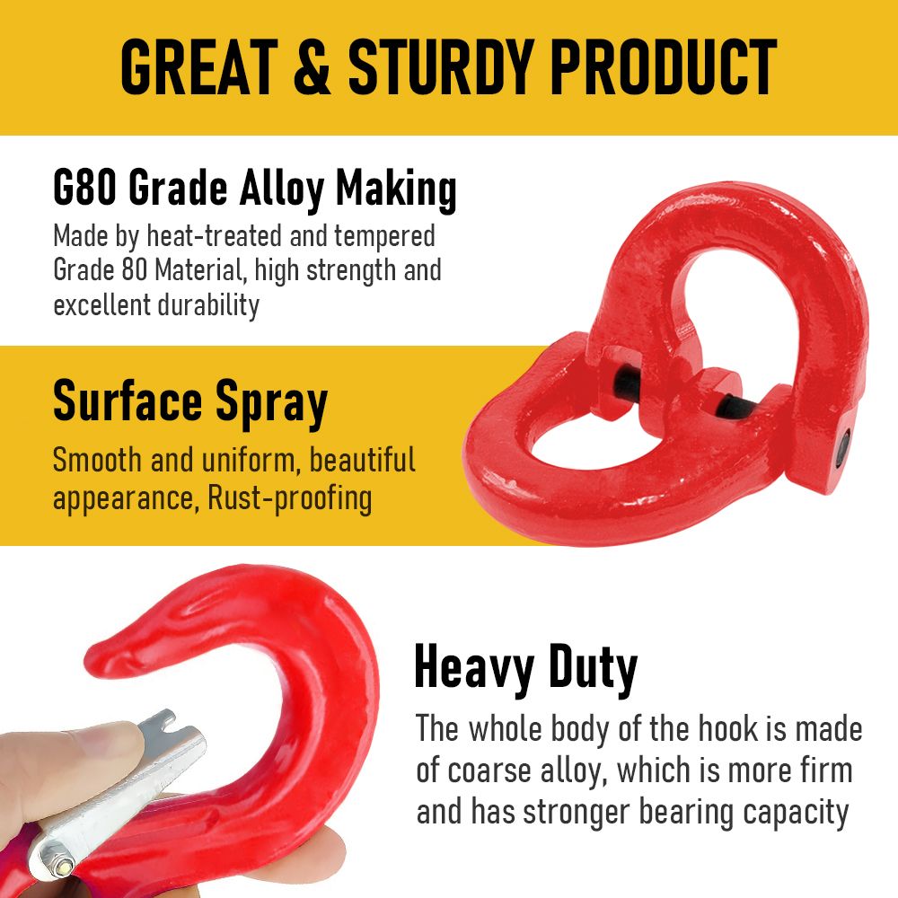 2SET 3.15T Sling Hook Heavy Duty Hammerlock/Slip Hook Kit With Swivel Winch & Safety Latch