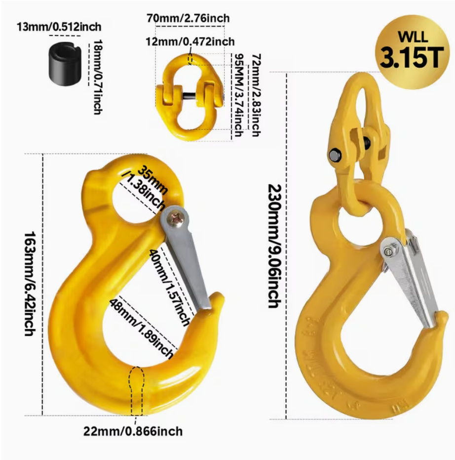 2SET 3.15T Sling Hook Heavy Duty Hammerlock/Slip Hook Kit With Swivel Winch &amp; Safety Latch- Yellow