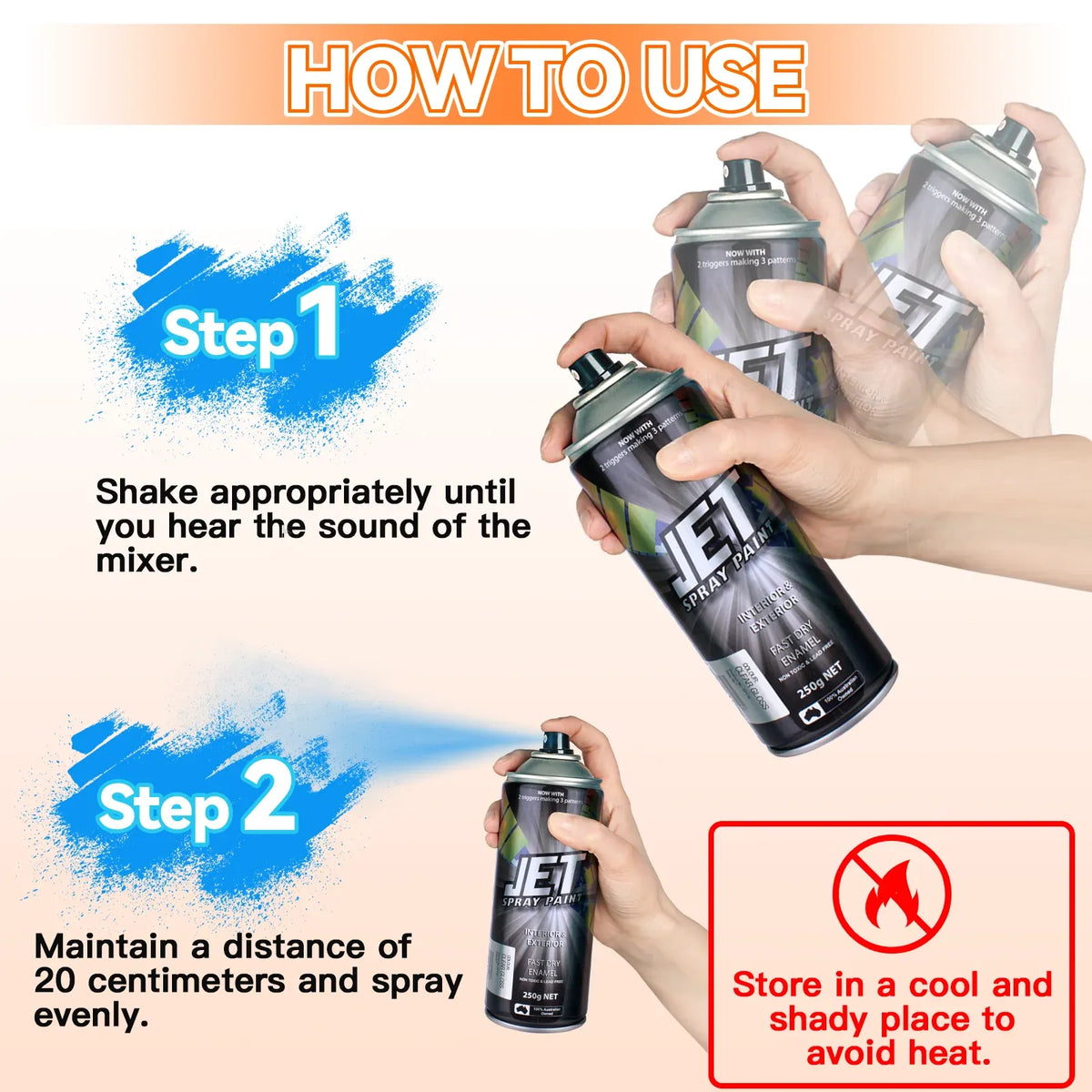 12 Pcs 250g Spray Paint Can For Interior and Exterior 26 colours Fast Dry - Gloss Black