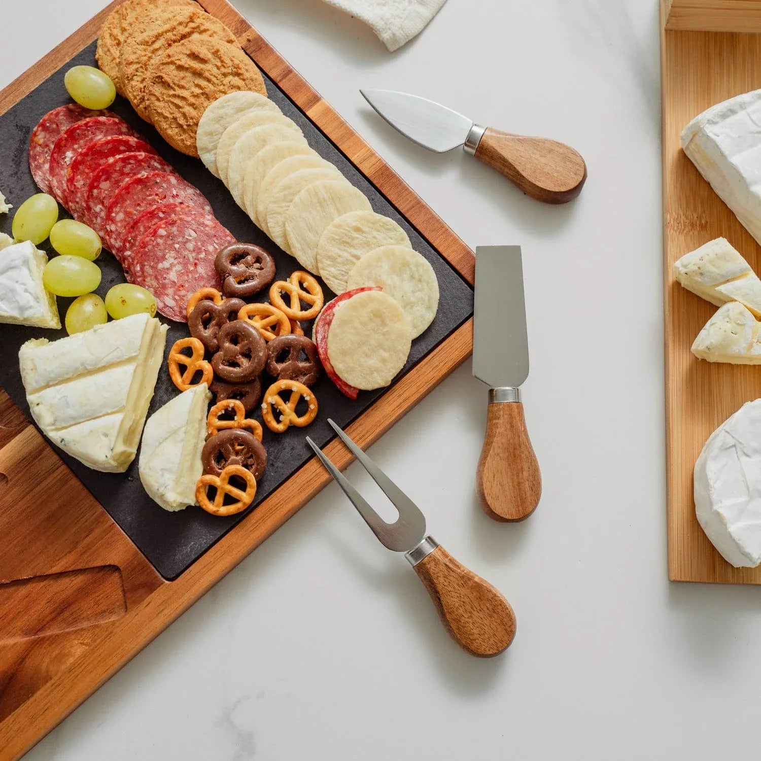 4 Pcs Clevinger Acacia Wood & Slate Cheese Board With Knife Set