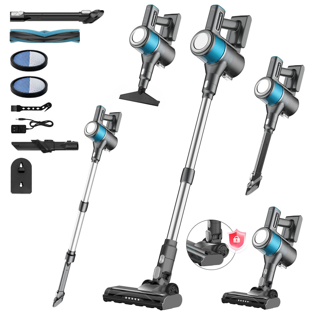 8-in-1 Cordless Vacuum Cleaner 2 Modes Anti-Tangle Brush For Pet Hair On Hardwood Floors &amp; Carpets