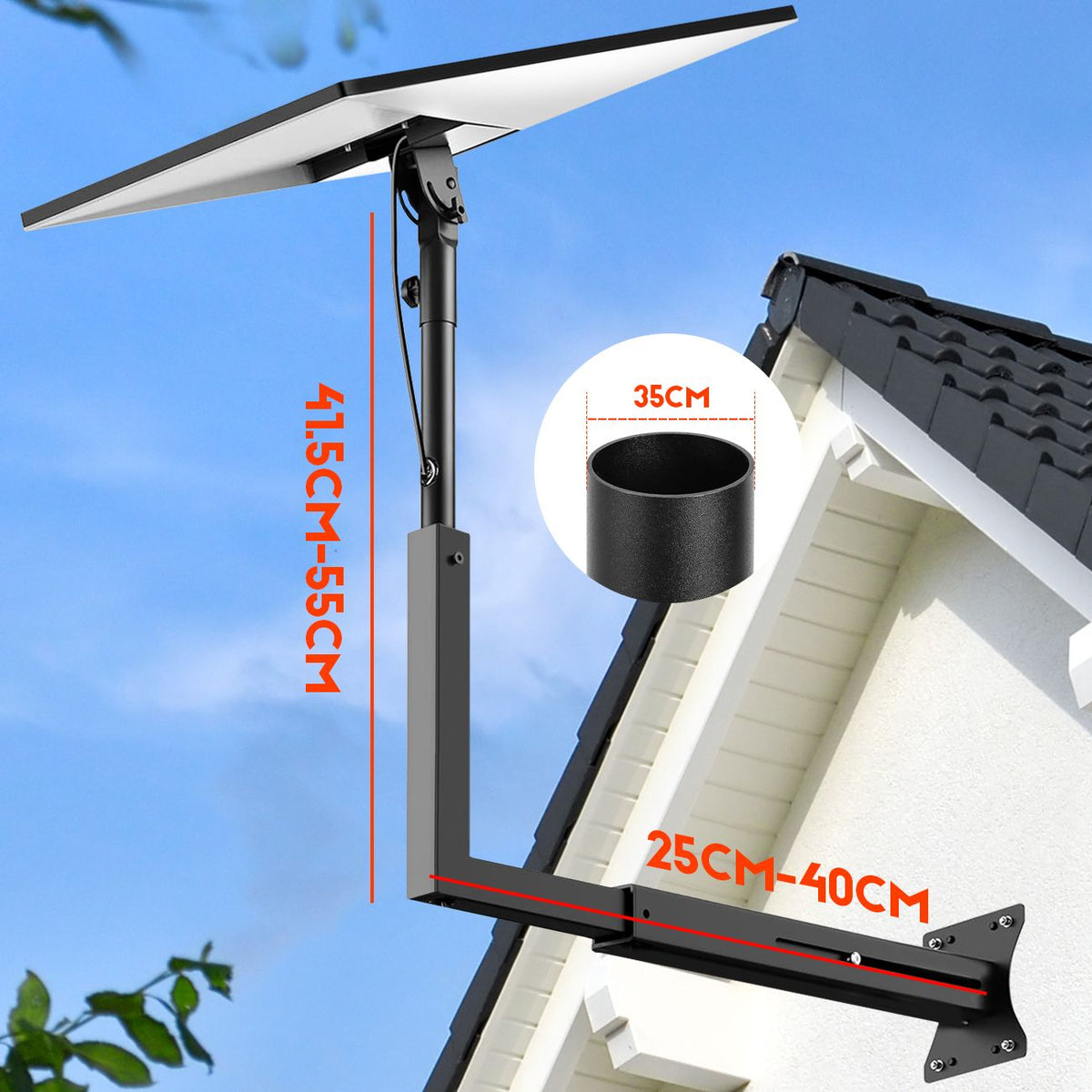 Long Arm Mount for Starlink Gen 3 Standard, Adjustable Telescoping Roof & Wall Bracket, 90°–180° Angle, 25–40cm Extension, Heavy-Duty Weather-Resistant
