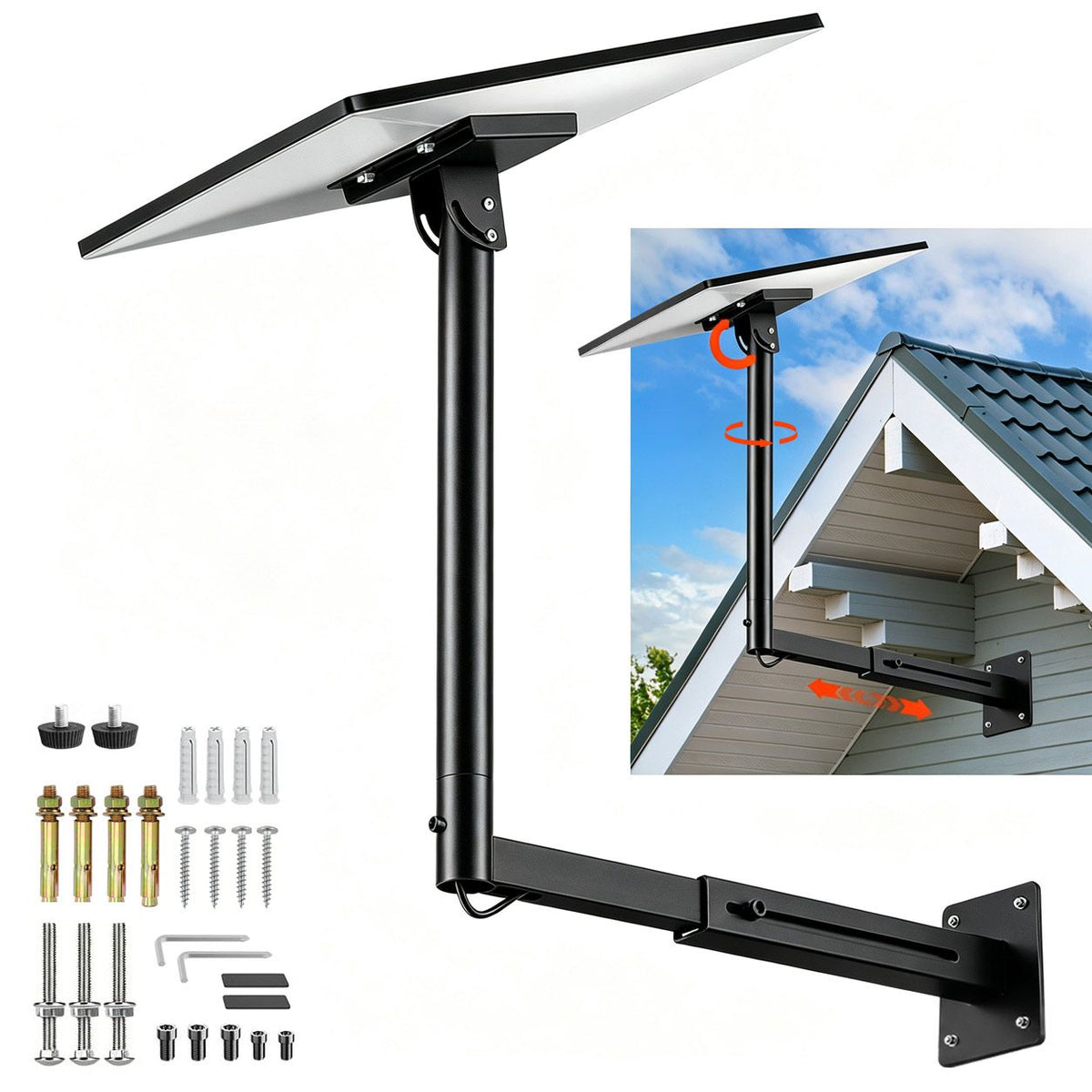 Starlink Mount for Gen 3 / Standard 4 / 4X, Adjustable Telescoping Wall &amp; Roof Bracket, 360° Rotation &amp; 0–90° Tilt, Heavy-Duty Manganese Steel