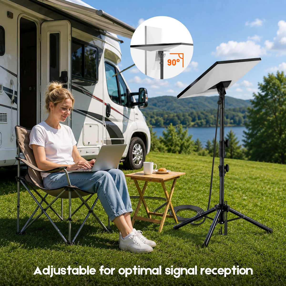 Tripod Mount for Starlink Gen 3, Adjustable Portable Ground Stand with 360° Rotation, 90° Tilt, Anti-Slip Feet & Ground Anchor for RV Camping Travel