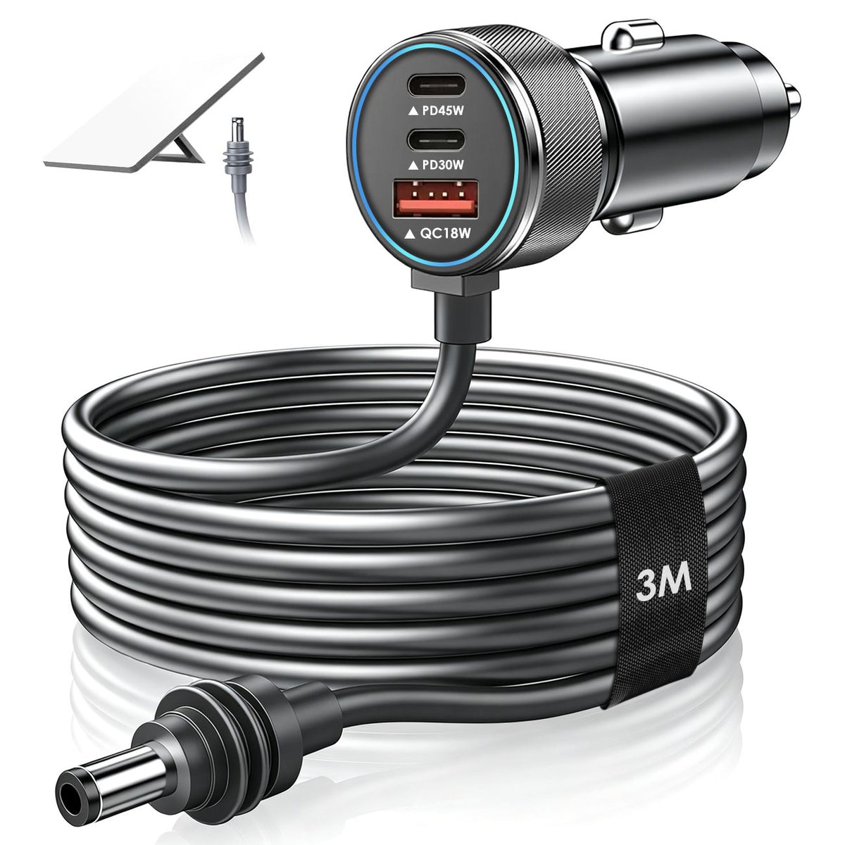 Aumerage Car Charger for Starlink Mini, DC Cable &amp; Cigarette Adapter 3M | 3-in-1 12V-24V USB-C USB QC 3.0 + 45W/30W PD, 16AWG Waterproof  for Camping, RV &amp; Off-Grid