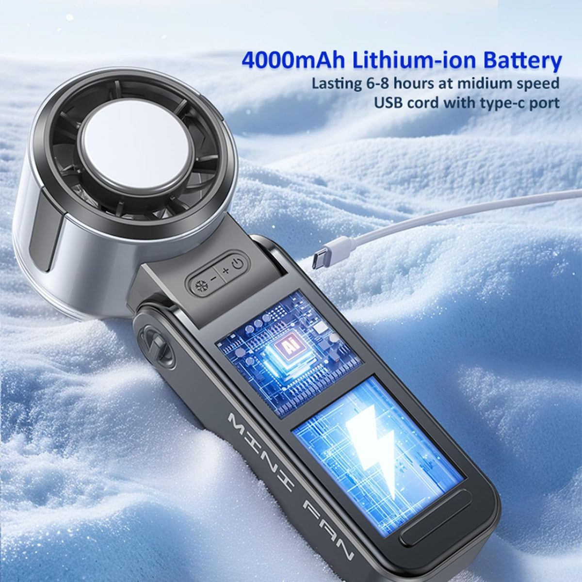 Portable Handheld Fan, Rechargeable Battery Powered with High-Speed Turbo for Strong Wind & Rapid Cooling, Aesthetic Design Hand Fan