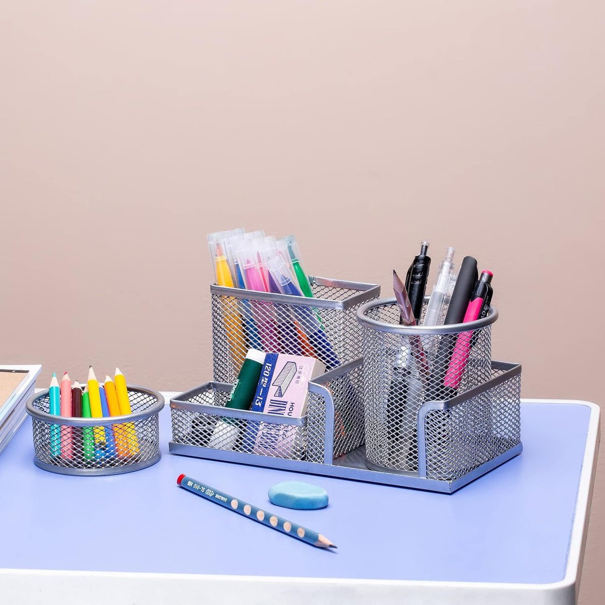 3-set Desk Organisers, Pen Holder For Stationeries & Pencils, Accessories