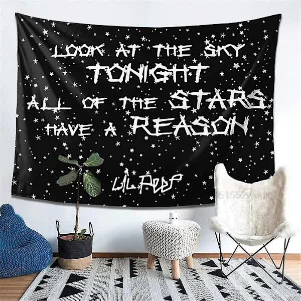 Lil Peep Wall Tapestry Look at the Sky Aesthetic Room Decoration Black Hippie Wall Hanging 90x70cm