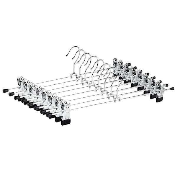 40cm Chrome Iron Clothes Hangers with Non-Slip Clips, 10-Pack Metal Trouser Hangers for Pants Shorts Skirt Socks Underwear, Silver