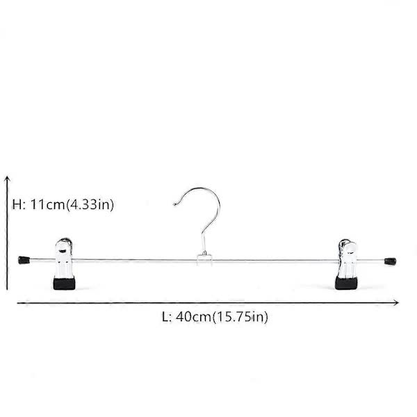 40cm Chrome Iron Clothes Hangers with Non-Slip Clips, 10-Pack Metal Trouser Hangers for Pants Shorts Skirt Socks Underwear, Silver