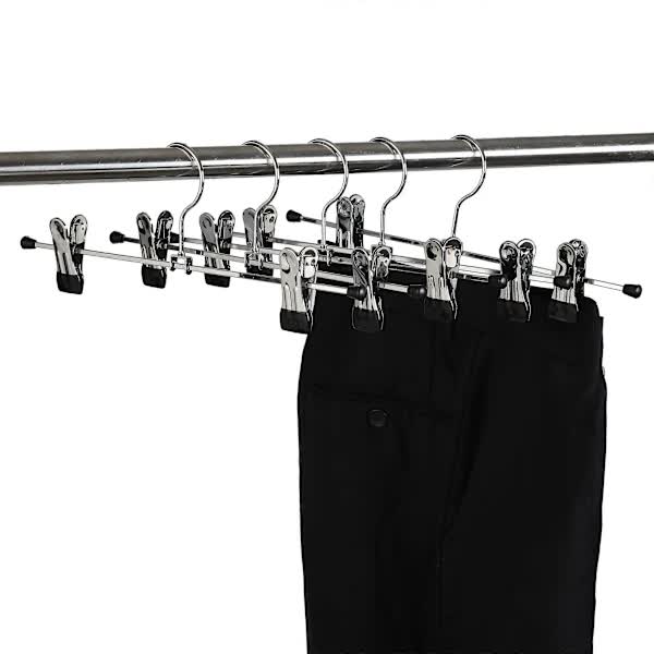 40cm Chrome Iron Clothes Hangers with Non-Slip Clips, 10-Pack Metal Trouser Hangers for Pants Shorts Skirt Socks Underwear, Silver