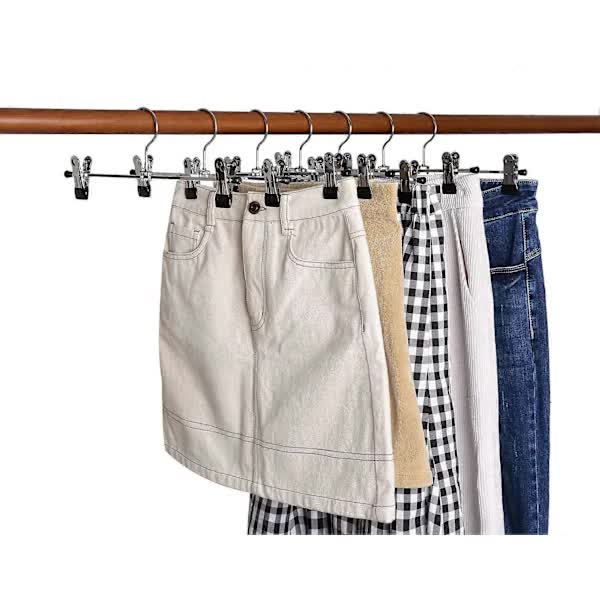40cm Chrome Iron Clothes Hangers with Non-Slip Clips, 10-Pack Metal Trouser Hangers for Pants Shorts Skirt Socks Underwear, Silver