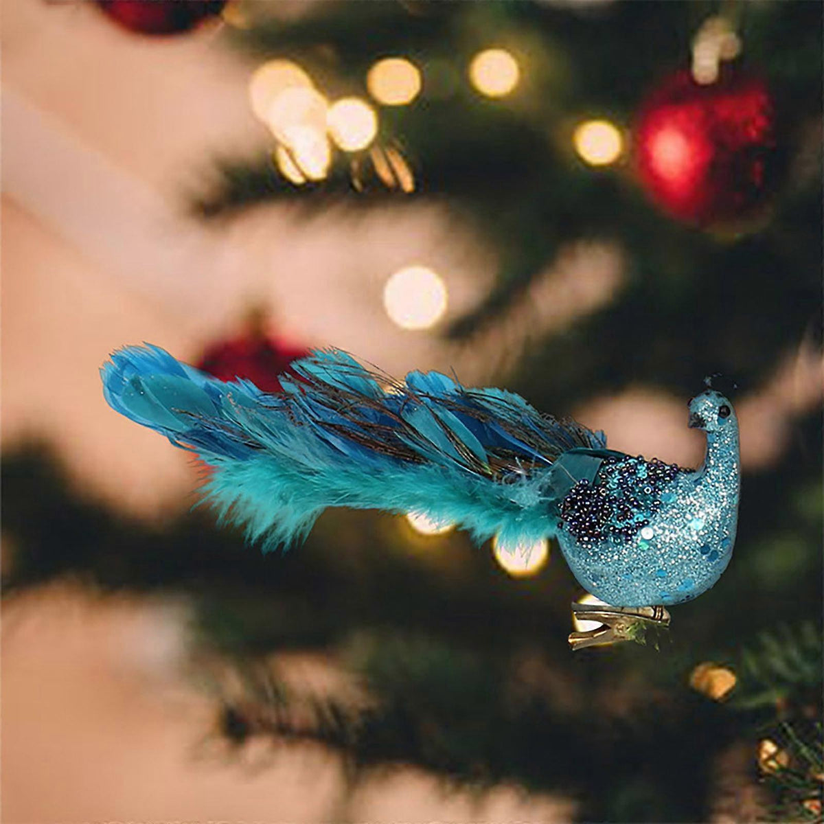 Peacock Feather Christmas Tree Ornaments, 3D Simulation Decorations, Natural Hanging Crafts for Christmas Decor