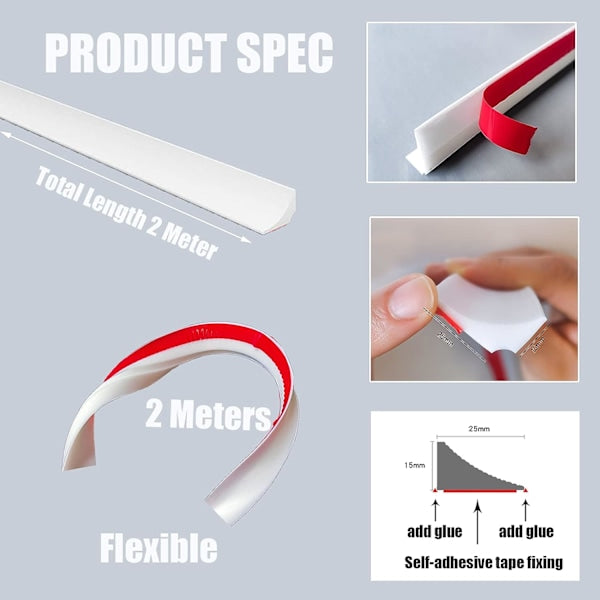 Self-adhesive sealing strip 2 m white compatible with bathtub shower sink wet room floor