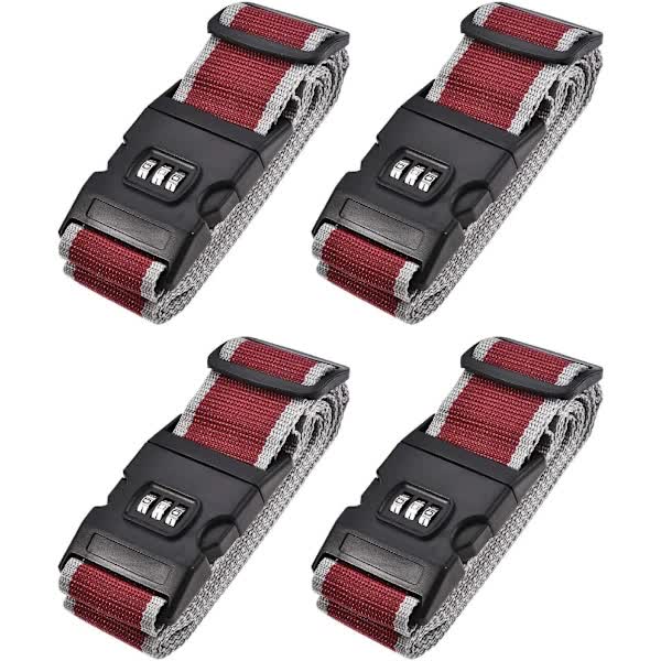 Luggage Straps Suitcase Belts with Buckle and Lock, 2M x 5cm Adjustable PP Packing Straps, Red Gray, 4pcs
