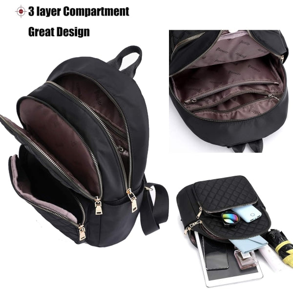 Women's Casual Backpack - Anti-Theft Nylon Small Backpack, Black