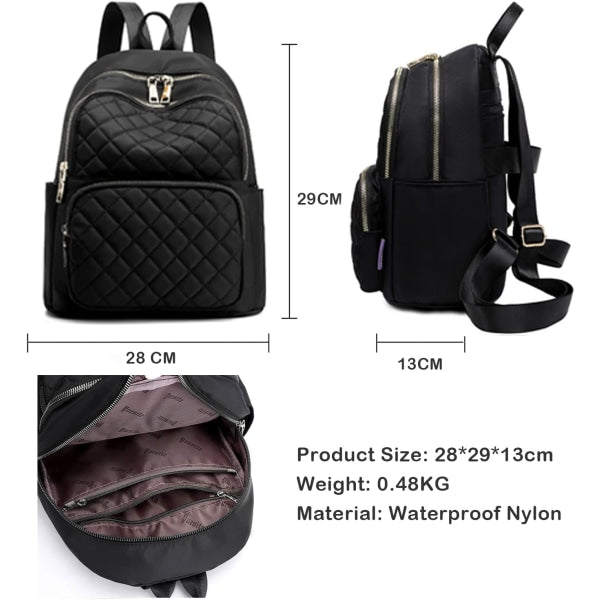 Women's Casual Backpack - Anti-Theft Nylon Small Backpack, Black