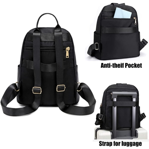 Women's Casual Backpack - Anti-Theft Nylon Small Backpack, Black