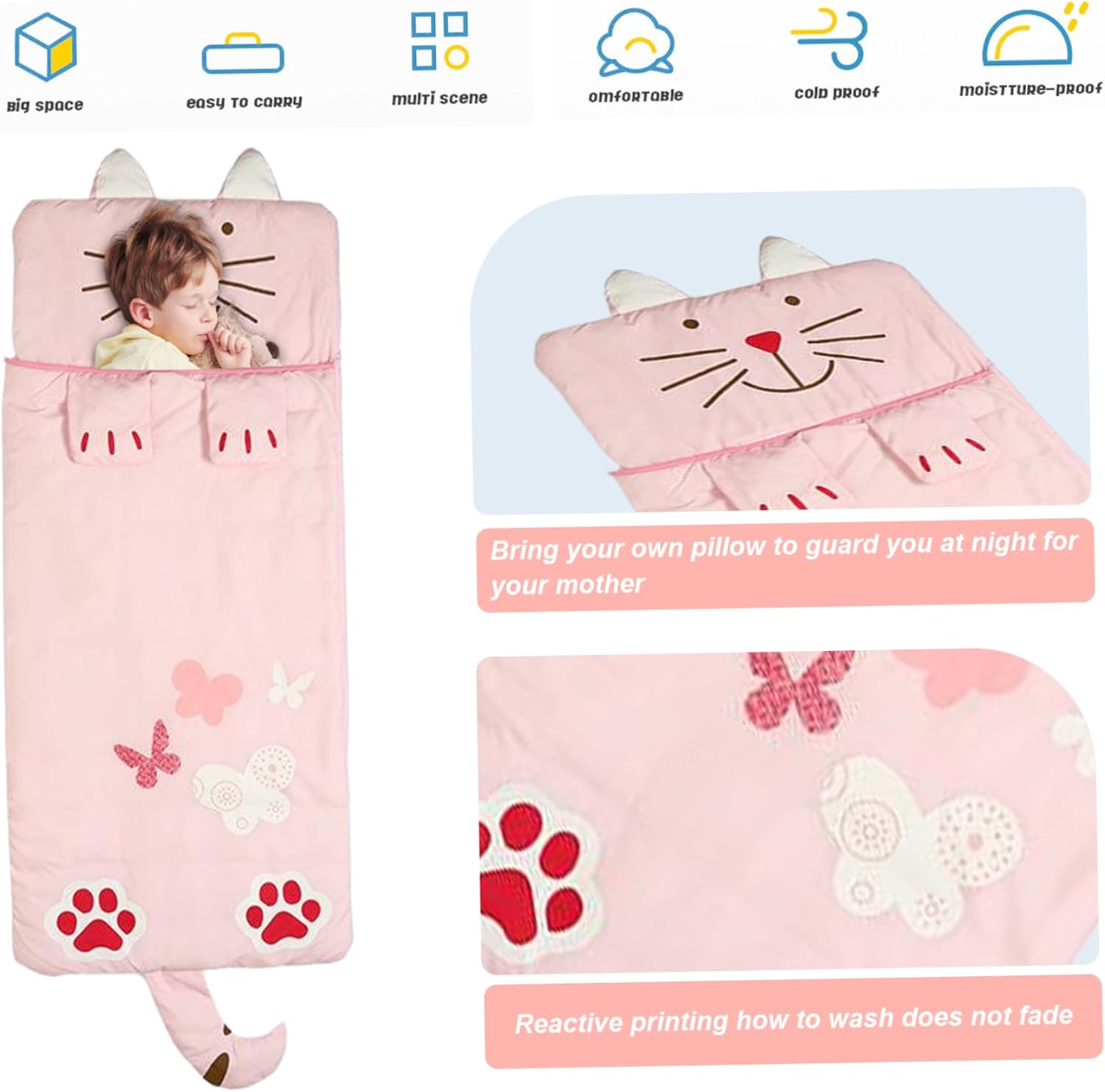 Sleeping bag for children, cozy cartoon design for boys and girls