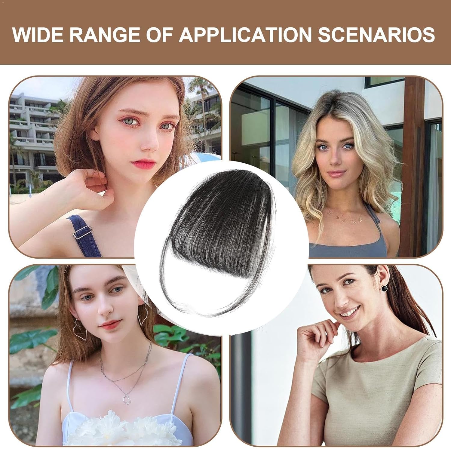 Clip-in Bangs Made of Real Hair, French Bangs Extensions | Natural Colored Clip-on Bangs, Hair Fringe for Women and Girls Natural Black