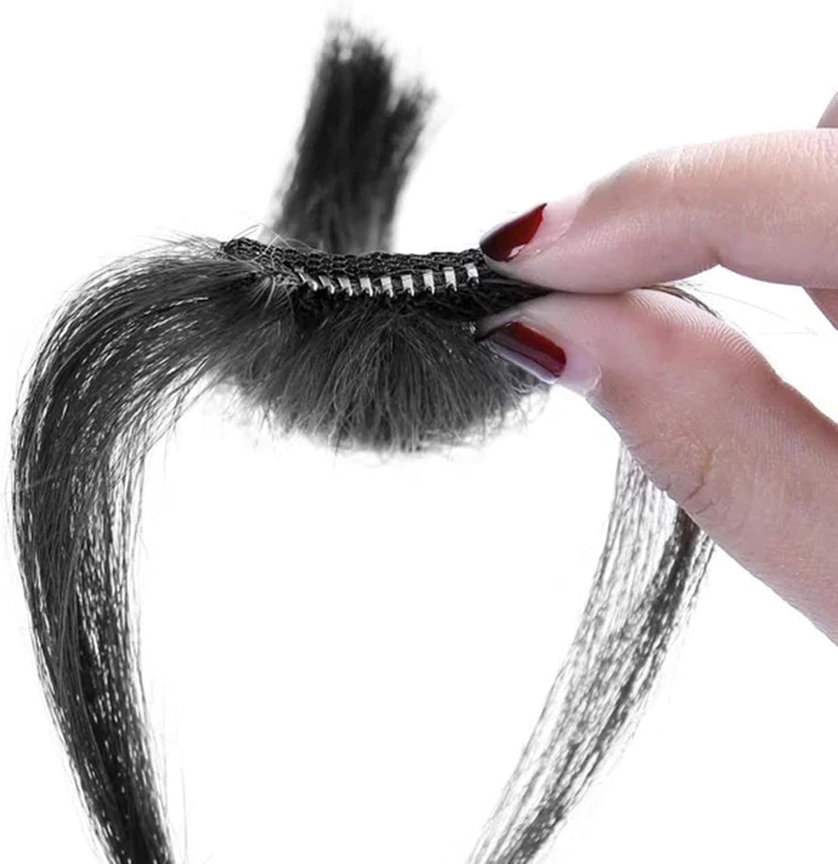 Clip-in Bangs Made of Real Hair, French Bangs Extensions | Natural Colored Clip-on Bangs, Hair Fringe for Women and Girls Natural Black