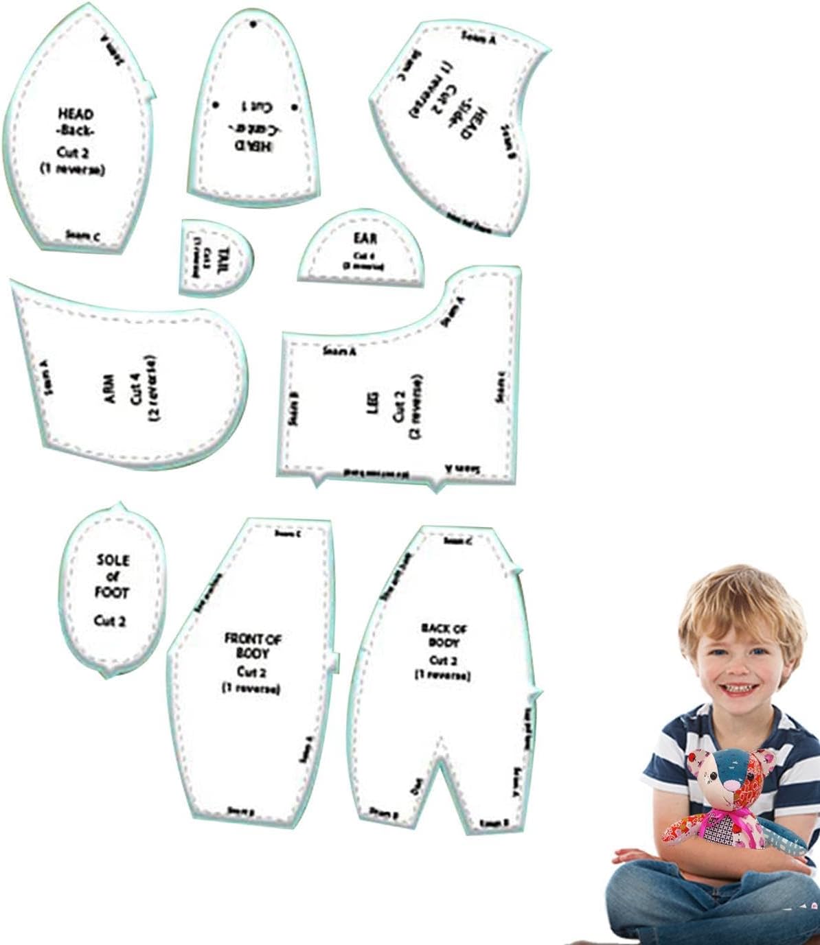 M-Emory Bear Template Ruler - 30 cm Sewing Templates | Acrylic Bear Templates with Instructions for Crafts and Sewing Projects Medium size (12 inches)