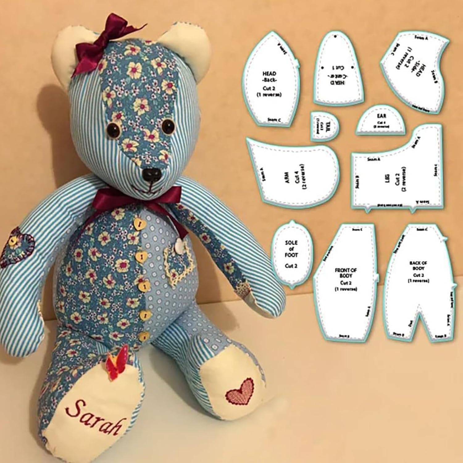 M-Emory Bear Template Ruler - 30 cm Sewing Templates | Acrylic Bear Templates with Instructions for Crafts and Sewing Projects Medium size (12 inches)
