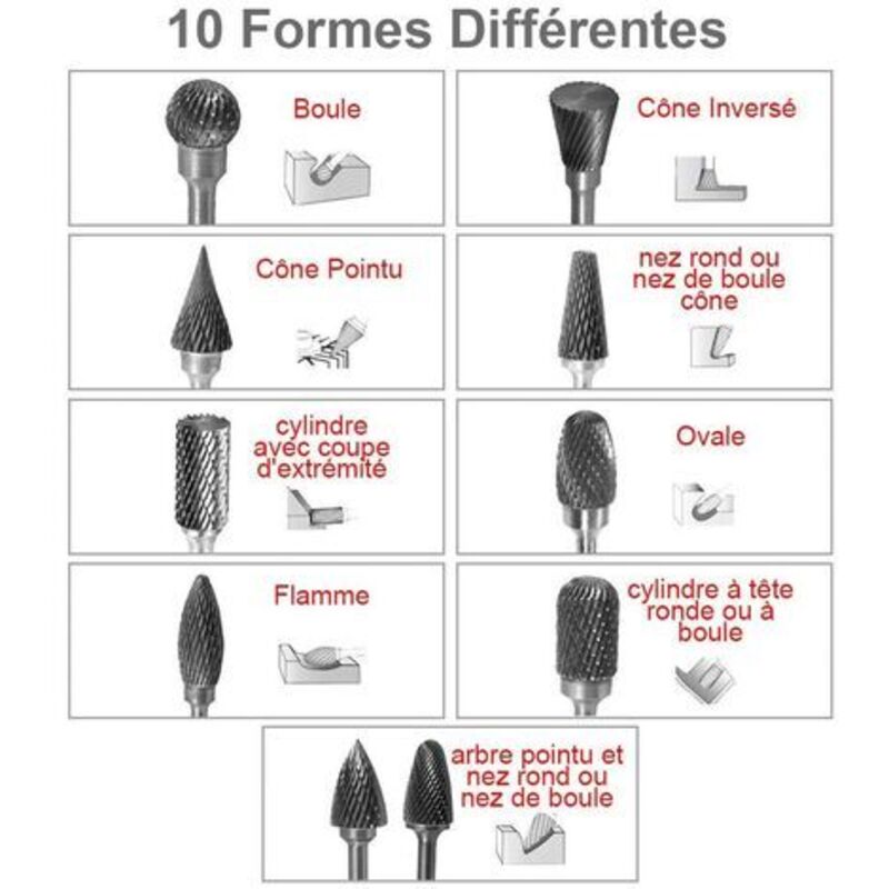 10pcs Double Cut Tungsten Steel Rotary Files with 3mm Shank, Twist Drill Bits for Dremel Rotary Tools