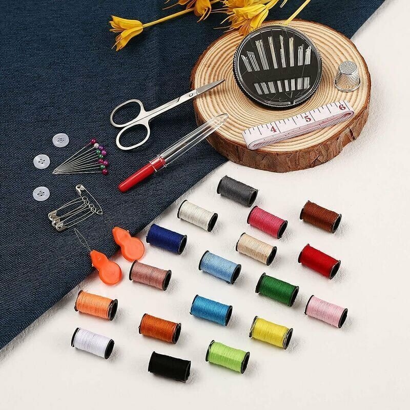 Sewing Kit 52 Accessories with 18 Thread Spools Black Box for Beginners Kids Adults Travel Compatible with Sewing Machines