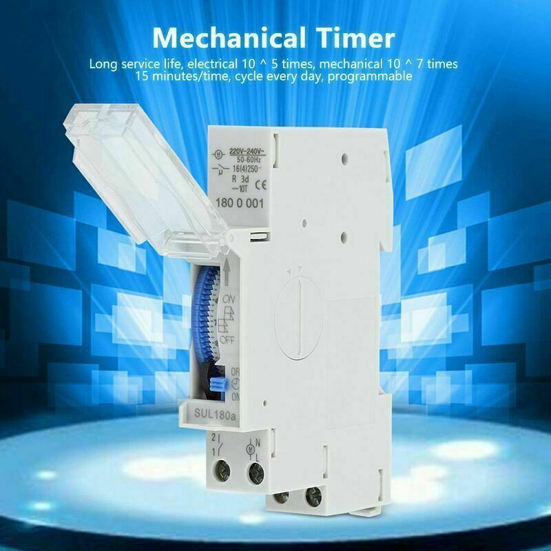 Programmable Timer, Mechanical Timer, 15 Minutes to 24 Hours Programmable Standard DIN Rail Mounted Timer Relay, SUL180A